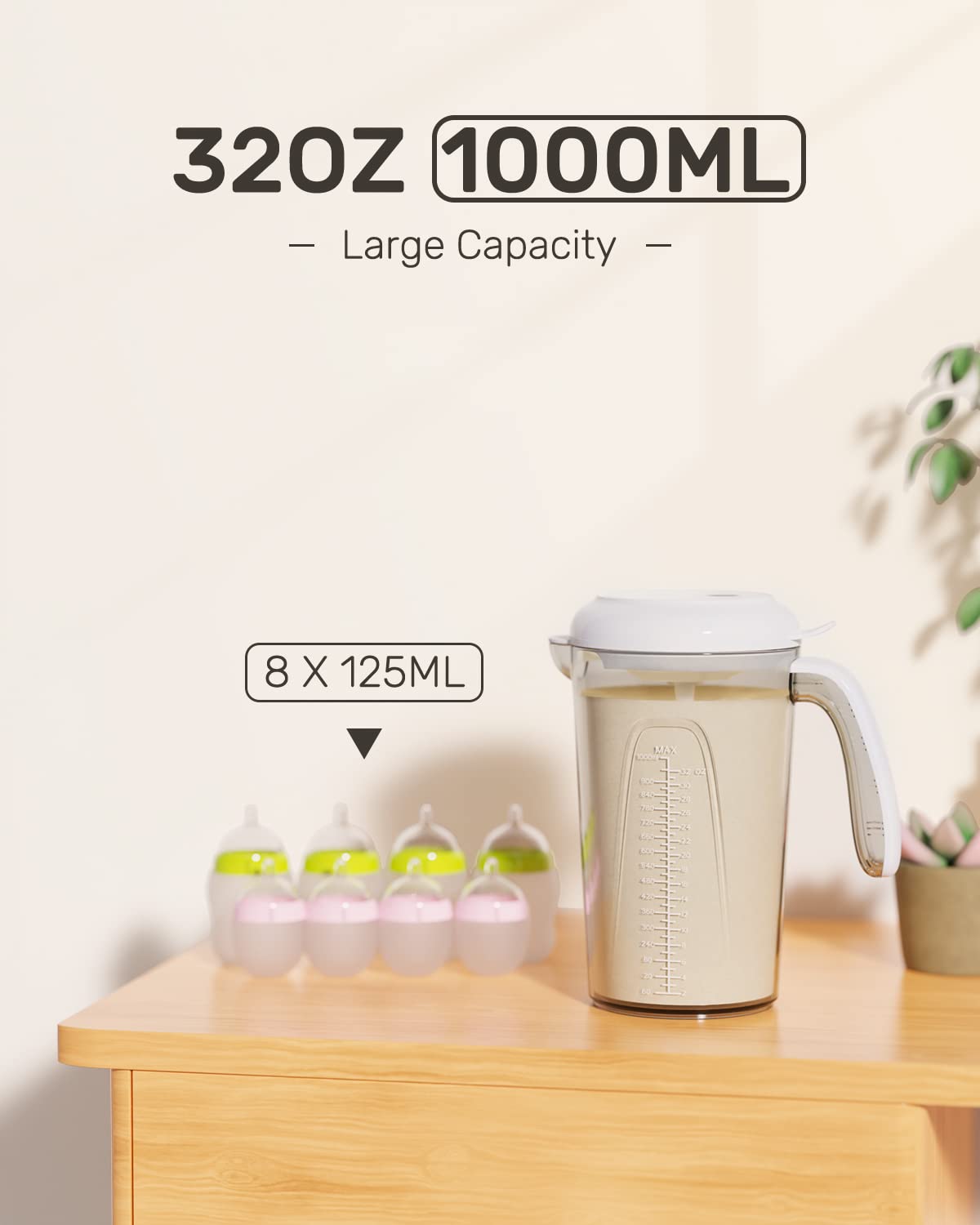 Grownsy 32OZ Baby Formula Mixer Pitcher, Rechargeable Electric Formula Mixing Pitcher, Automatically Mixing for Formula Powder Without Air Bubbles or Lumping,BPA Free,Easy to Clean - Image 4